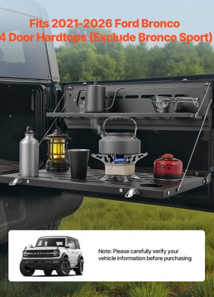 Tailgate Table for 2021-2026 Ford Bronco 4 Door Hardtops (Exclude Bronco Sport), Foldable Molle Panel Drop Down Table, Rear Door Cargo Storage Rack Shelf Luggage Holder Carrier