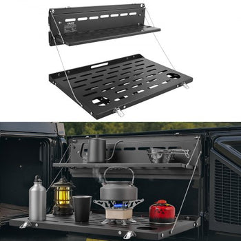 Tailgate Table for 2021-2026 Ford Bronco 4 Door Hardtops (Exclude Bronco Sport), Foldable Molle Panel Drop Down Table, Rear Door Cargo Storage Rack Shelf Luggage Holder Carrier
