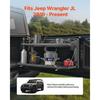 Tailgate Table for Jeep Wrangler JL 2019 - Present, Carbon Steel Foldable Molle Panel Double-Layer Drop Down Table, Rear Cargo Storage Rack Shelf Luggage Holder Carrier Camping Accessories