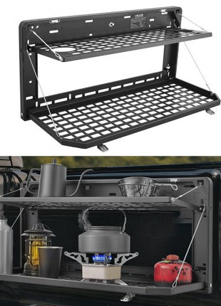 Tailgate Table for Jeep Wrangler JL 2019 - Present, Carbon Steel Foldable Molle Panel Double-Layer Drop Down Table, Rear Cargo Storage Rack Shelf Luggage Holder Carrier Camping Accessories