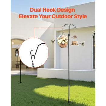 Double Shepherds Hooks for Outdoor, 8 Pack 76 Inch Heavy Duty Bird Feeder Pole, 3/4 Inch Thick Garden Hooks for Hanging Hummingbird Feeder, Plant Baskets, Solar Light Lanterns,Wind Chimes