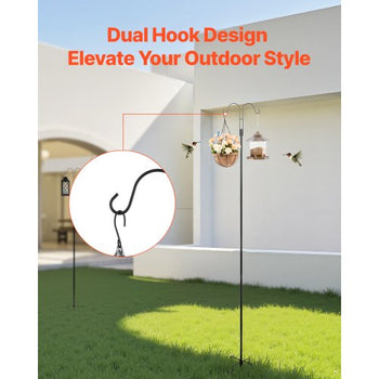 Double Shepherds Hooks for Outdoor, 8 Pack 92 Inch Heavy Duty Bird Feeder Pole, 3/4 Inch Thick Garden Hooks for Hanging Hummingbird Feeder, Plant Baskets, Solar Light Lanterns,Wind Chimes