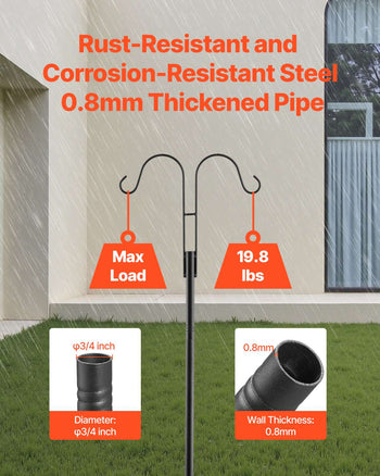 Double Shepherds Hooks for Outdoor, 8 Pack 92 Inch Heavy Duty Bird Feeder Pole, 3/4 Inch Thick Garden Hooks for Hanging Hummingbird Feeder, Plant Baskets, Solar Light Lanterns,Wind Chimes