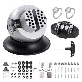Ball Vise, 3" Engraving Setting Tool, 360° Rotation Engraving Block Vise, 70 PCS Attachment Jewelry Engraving Block Tools Standard Block for Gemstone Inlay and Small-Scale Engraving