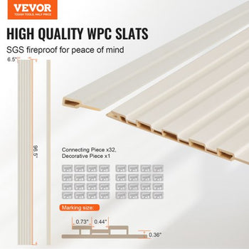 Wood Slat Acoustic Panels 8 PCS 96 x 6 inch for Modern Wall Matte White