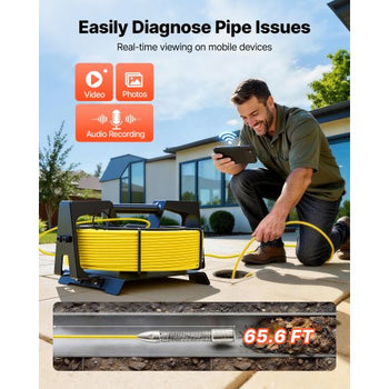 2026 Upgraded Sewer Camera with WiFi, 65.6ft/20m Drain Pipeline Camera, IP68 Snake Plumbing Cameras with Light- 12 LEDS, Wireless WiFi Connectivity to Phone/Tablet for Sewer Duct Pipe Inspection