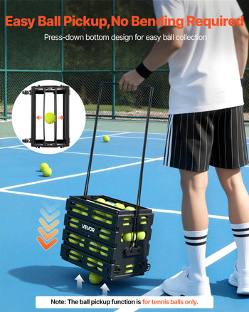 Tennis Ball Hopper, Holds 80 Tennis Balls, Pickleball Basket Cart with Wheels for Easy Pick Up, Portable Pickleball Collection Caddy with Heavy-Duty Construction, for Training Carrying Storage