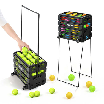 Tennis Ball Hopper, Holds 80 Tennis Balls, Pickleball Basket Cart with Wheels for Easy Pick Up, Portable Pickleball Collection Caddy with Heavy-Duty Construction, for Training Carrying Storage