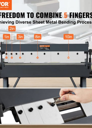 Box and Pan Brake, 24-Inch, 0-130 Degrees Sheet Metal Bending Brake, Portable Metal Bender with 20 Gauge Low Carbon Steel 14 Gauge Aluminum Capacity, 5 Adjustable Fingers for Metal Bending