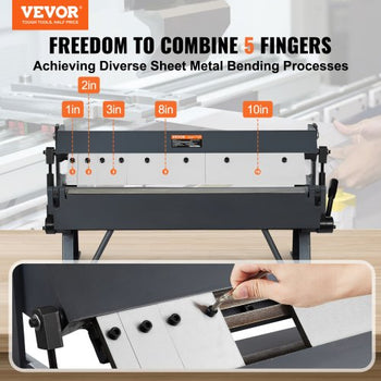Box and Pan Brake, 24-Inch, 0-130 Degrees Sheet Metal Bending Brake, Portable Metal Bender with 20 Gauge Low Carbon Steel 14 Gauge Aluminum Capacity, 5 Adjustable Fingers for Metal Bending