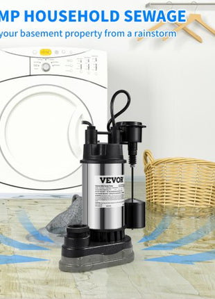 1.5 HP Submersible Cast Iron and Steel Sump Pump, 6000 GPH Submersible Water Pump with Integrated Vertical Float Switch, for Basement Water Basin and Flooding Area Tested to UL Standards