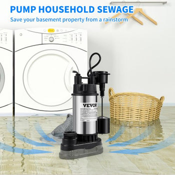 1.5 HP Submersible Cast Iron and Steel Sump Pump, 6000 GPH Submersible Water Pump with Integrated Vertical Float Switch, for Basement Water Basin and Flooding Area Tested to UL Standards