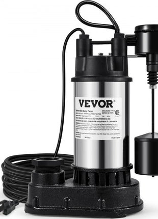 1.5 HP Submersible Cast Iron and Steel Sump Pump, 6000 GPH Submersible Water Pump with Integrated Vertical Float Switch, for Basement Water Basin and Flooding Area Tested to UL Standards
