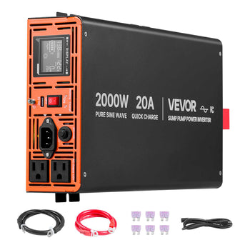 2000W Sump Pump Battery Backup System, LCD Display, Auto Switches to Battery Inverter Power for Sump Pump, Pure Sine Wave, for Basement Protection Emergency Power Outage, Batteries Not Included