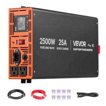 2500W Sump Pump Battery Backup System, LCD Display, Auto Switches to Battery Inverter Power for Sump Pump, Pure Sine Wave, for Basement Protection Emergency Power Outage, Batteries Not Included
