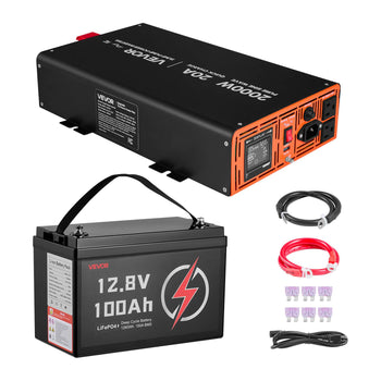 Sump Pump Battery Bundle, 2000W, Backup System with 100 Ah LiFePO4 Battery, Auto Switches to Inverter for Sump Pump, Pure Sine Wave, LCD Display, for Basement Protection Emergency Power Outage