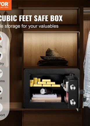 Safe, 0.5 Cubic Feet Home Safe, Steel Security Safe with Digital Keypad and 2 Keys, Wall-Mounted Cabinet Safe Protect Cash, Gold, Jewelry, Documents for Home, Hotel, 13.8 x 9.8 x 9.8 inches