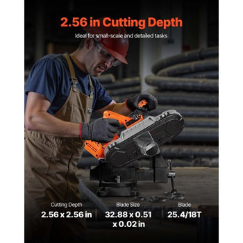 20V Portable Band Saw, 2.56-Inch Deep Cut, 360W Bandsaw with Brushless Motor, Cordless and Compact Portaband, Hang Hooks, 0-192 m/min Variable Speed, for Cutting Metal, Wood (Bare Tool Only)