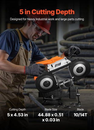 20V Portable Band Saw, 5 Inches Deep Cut, 360W Bandsaw with Brushless Motor, Cordless and Compact Portaband, Hang Hooks, 0-120 m/min Variable Speed, for Cutting Metal, Wood (Bare Tool Only)