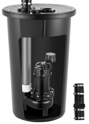 Sewage Pump System, 1/2 HP, 4800 GPH Cast Iron Sewage Pump with Basin Kit, 120 Volt Automatic Outdoor Water/Seepage Collection and Removal System with Vertical Float Switch, 2" Discharge, Black
