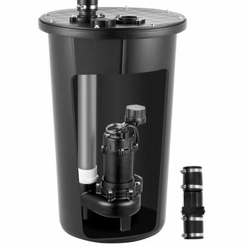 Sewage Pump System, 1/2 HP, 4800 GPH Cast Iron Sewage Pump with Basin Kit, 120 Volt Automatic Outdoor Water/Seepage Collection and Removal System with Vertical Float Switch, 2" Discharge, Black