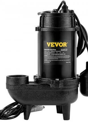 Submersible Sewage Pump, 3/4 HP, 5880 GPH, 1050W, Durable Cast Iron, Includes 2" Outlet and 10 ft Piggy-back Float Switch, Ideal for Septic Tanks, Basements