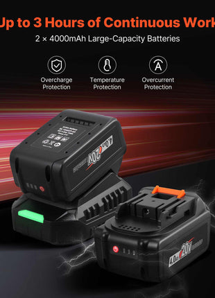 Cordless Impact Wrench, 958.8 ft-lbs / 1300 N·m High Torque, 1/2 inch, 20V Electric Impact Wrench with Brushless Motor, 2 x 4Ah Batteries, Charger, 5 Sockets and Belt Clip, for Car Tire Truck