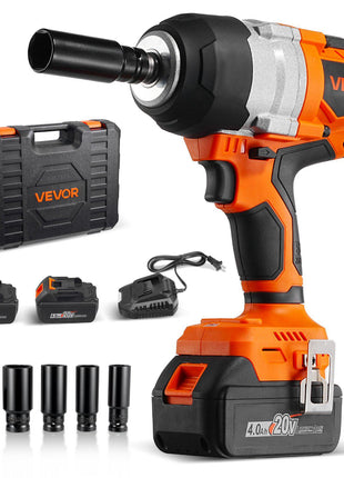 Cordless Impact Wrench, 958.8 ft-lbs / 1300 N·m High Torque, 1/2 inch, 20V Electric Impact Wrench with Brushless Motor, 2 x 4Ah Batteries, Charger, 5 Sockets and Belt Clip, for Car Tire Truck