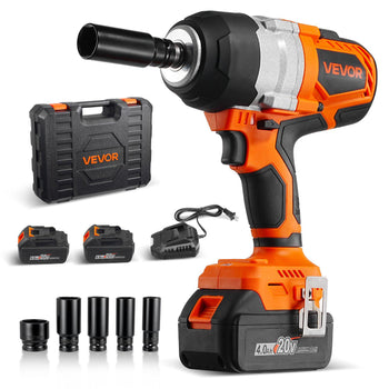 Cordless Impact Wrench, 958.8 ft-lbs / 1300 N·m High Torque, 1/2 inch, 20V Electric Impact Wrench with Brushless Motor, 2 x 4Ah Batteries, Charger, 5 Sockets and Belt Clip, for Car Tire Truck