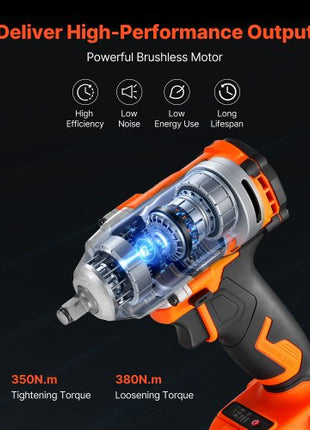 Cordless Impact Wrench, 280 ft-lbs / 380 N·m High Torque, 3/8 inch, 20V Electric Impact Wrench with Brushless Motor, 4Ah Battery, Charger, 5 Sockets and Belt Clip, for Car Tire Truck DIY