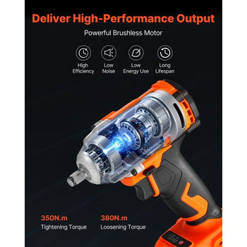Cordless Impact Wrench, 280 ft-lbs / 380 N·m High Torque, 3/8 inch, 20V Electric Impact Wrench with Brushless Motor, 4Ah Battery, Charger, 5 Sockets and Belt Clip, for Car Tire Truck DIY