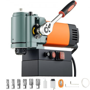 Low Profile Magnetic Drill Press, 1300 W, 1.4 in Boring Diameter, 2248 lbf Power Portable Mag Drill Press, 650RPM Speed, with Weldon Shank, for Metal Surface, Industrial and Home Improvement