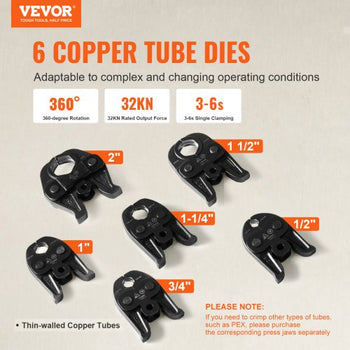 18V Press Tool, 32KN Electric Pipe Crimping Tool for 1/2" to 2" Copper Pipes, 360° Rotation Automatic Crimper with Brushless Motor & 6 Jaws - Compatible with ProPress