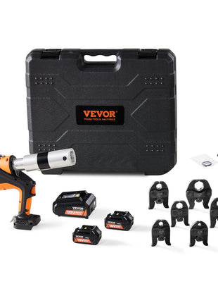 VEVOR heat gun kit with orange and black design, includes batteries and accessories in a durable carrying case.