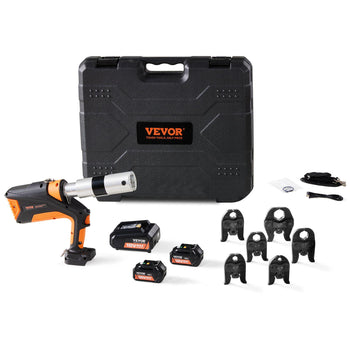 VEVOR heat gun kit with orange and black design, includes batteries and accessories in a durable carrying case.