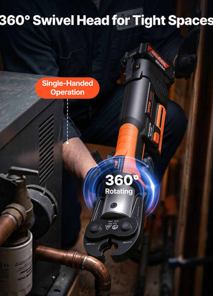 Press Tool, 18V Electric Pipe Crimping Tool for 1/2”, 3/4”, 1”, 1 1/4", 1 1/2", 2" Copper Pipes, 32KN Press Tool Kit Compatible with ProPress - with Brushless Motor, 6 VUS Jaws, 2pcs 4AH Battery