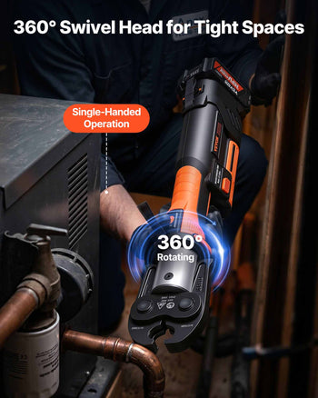 Press Tool, 18V Electric Pipe Crimping Tool for 1/2”, 3/4”, 1”, 1 1/4", 1 1/2", 2" Copper Pipes, 32KN Press Tool Kit Compatible with ProPress - with Brushless Motor, 6 VUS Jaws, 2pcs 4AH Battery
