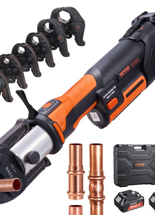 Press Tool, 18V Electric Pipe Crimping Tool for 1/2”, 3/4”, 1”, 1 1/4", 1 1/2", 2" Copper Pipes, 32KN Press Tool Kit Compatible with ProPress - with Brushless Motor, 6 VUS Jaws, 2pcs 4AH Battery