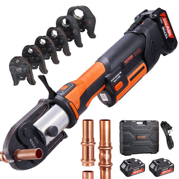 Press Tool, 18V Electric Pipe Crimping Tool for 1/2”, 3/4”, 1”, 1 1/4", 1 1/2", 2" Copper Pipes, 32KN Press Tool Kit Compatible with ProPress - with Brushless Motor, 6 VUS Jaws, 2pcs 4AH Battery