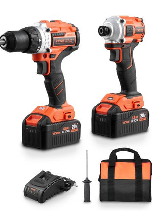 Tool Combo Kit, 20V Max Cordless 2-Tool Combo Kit, with 1/2 in Impact Drill, 1/4 in Impact Driver, Compact Cordless Power Tool Combo Kit with 4.0 Ah Batteries, Screws, Charger, and Cloth Bag