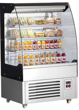 Open Air Merchandiser, 5.4 cu. ft. 3-Tier Shelving Commercial Refrigerator, Grab and Go Fan Cooling Display Cooler, with LED Lighting, Night Curtain, Upright for Restaurants, Stores, Office