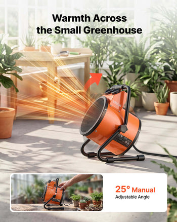 Greenhouse Heater, 1500W Electric Space Heater with Thermostat, Heating Tube Element, 25° Adjustable Angle, IPX4 & Overheat Protection, Great for Grow Tent, Greenhouse, Flower Room, Home Office