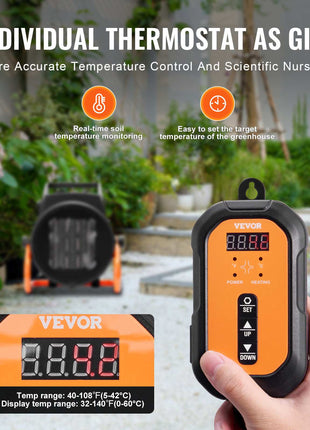 Greenhouse Heater with Thermostat, 1500W PTC Fast Heating with Overheat Protection, 3-Speed Setting Small Grow Tent Heater, Electric Portable Heater Fan for Green House, Flower Room, Workplace