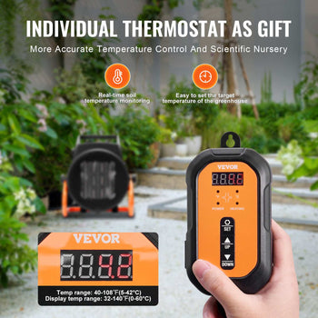 Greenhouse Heater with Thermostat, 1500W PTC Fast Heating with Overheat Protection, 3-Speed Setting Small Grow Tent Heater, Electric Portable Heater Fan for Green House, Flower Room, Workplace