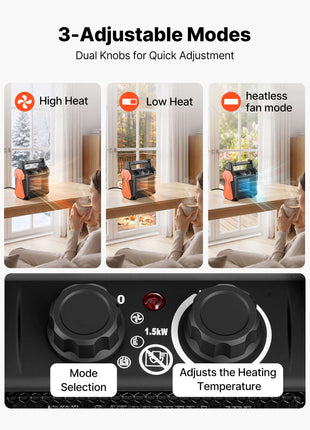 Greenhouse Heater, 1500W Electric PTC Space Heater with Fan, Low & High Heat Modes, Overheat Protection, Tip-Over Shut-Off, Portable for Grow Tent, Small Greenhouse, Flower Room, Home Office