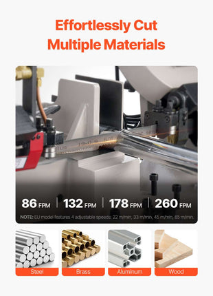Metal Horizontal Band Saw, 7 x 8.25 in Rectangular Cutting Capacity, 110/220V Vertical Cutting Bandsaw with 1.1 kW Motor, 0-45° Angle Adjustment, Variable Speed, for Metal, Wood, and Plastic