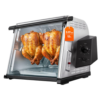 Rotisserie Oven Large Capacity 12L Shawarma Grill Machine 1250W, for Chicken, Beef Ribs, Lamb Leg, Grilled Vegetables, Countertop Grill Roaster with Heat-Resistant Door and Timer Control
