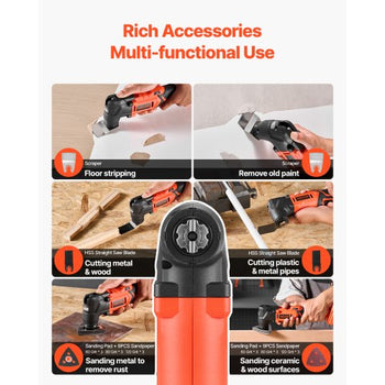 Cordless Oscillating Tool, 20V Oscillating Multi Tool Kit with 6 Variable Speeds 8500 - 17000 OPM, 3.2° Oscillation Angle, 2.0Ah Battery Pack & Charger, 12PCS Saw Accessories & LED Work Light