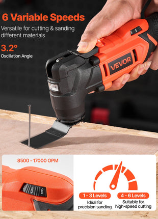 Cordless Oscillating Tool, 20V Multitool Oscillating Tool with 6 Variable Speeds 8500 - 17000 OPM, 3.2° Oscillating Angle, 8PCS Saw Accessories & LED Work Light (Battery Pack Not Included)