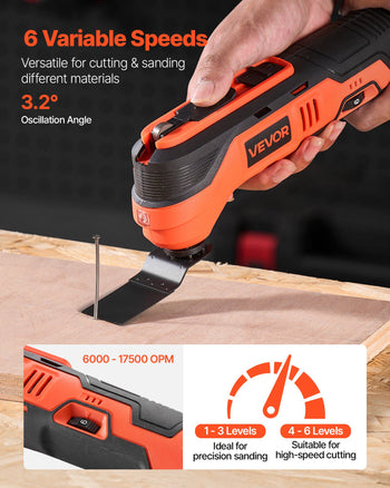Cordless Oscillating Tool, 12V Multitool Oscillating Saw Tool with 6 Variable Speeds 6000 - 17500 OPM, 3.2° Oscillation Angle, 2.0Ah Battery Pack & Charger, 8PCS Saw Accessories & LED Work Light